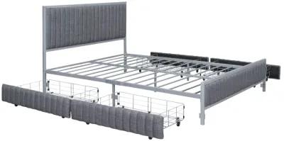 Merax Metal Frame Upholstered Bed Frame with 4 Drawers