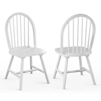 Set of 2 Vintage Windsor Wood Chair with Spindle Back for Dining Room-White