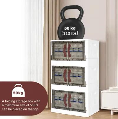 Plastic Storage Bins with Lids, 200 Qt (50 Gal) Storage Cabinet, 5 Pack Stackable Beige Wardrobe Closet Organizer, 20.5 x 11.4 x 52.4 Inch Foldable Plastic Storage Container with Door