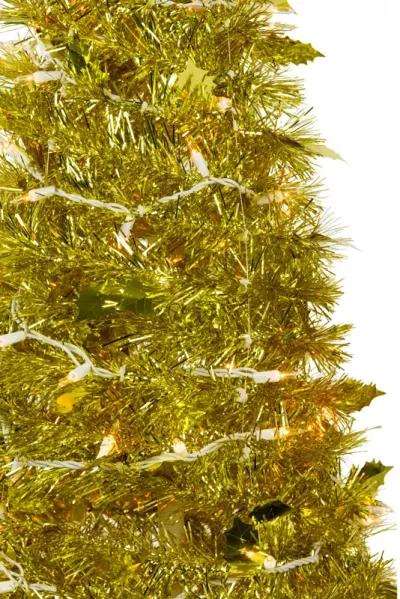 6' Pre-Lit Gold Tinsel Pop-Up Artificial Christmas Tree  Clear Lights