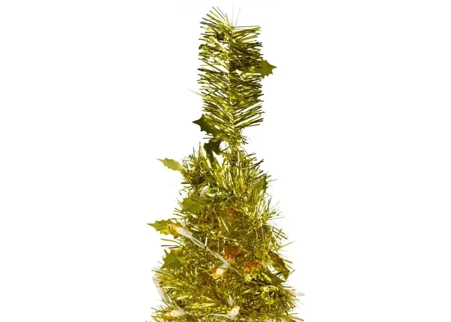 6' Pre-Lit Gold Tinsel Pop-Up Artificial Christmas Tree  Clear Lights