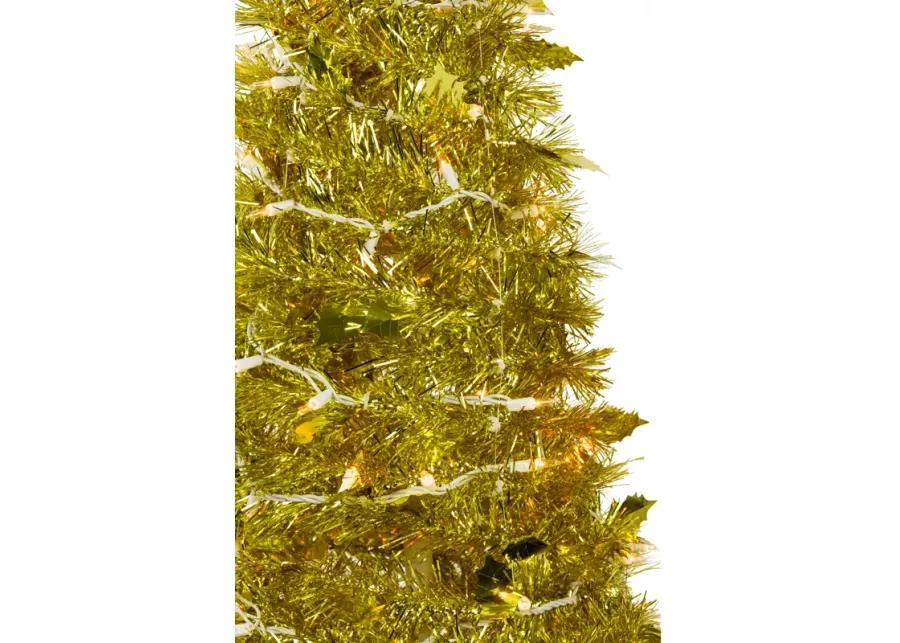 6' Pre-Lit Gold Tinsel Pop-Up Artificial Christmas Tree  Clear Lights