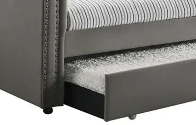 Fabric Upholstered Button Tufted Twin Daybed with Trundle, Gray-Benzara