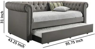 Fabric Upholstered Button Tufted Twin Daybed with Trundle, Gray-Benzara