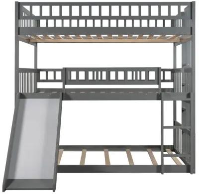 Full-Over-Full-Over-Full Triple Bed With Built-In Ladder And Slide, Triple Bunk Bed