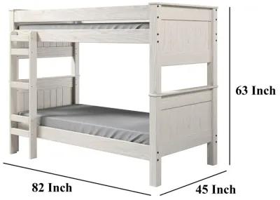 Twin/Twin Bunk Bed with Ladder, Brazilian Pine, Solid Wood, White