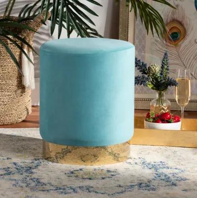 Baxton Studio Chaela Contemporary Glam Blue Velvet Fabric Upholstered Ottoman