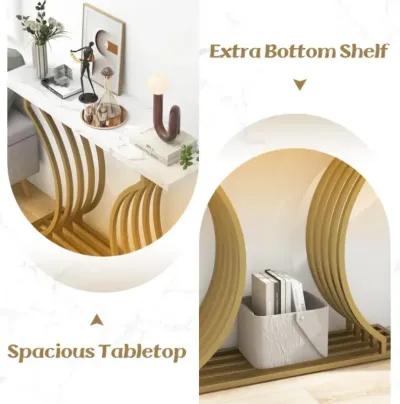 Hivvago 39-Inch Gold Entryway Table Modern Console Table with Faux Marble Tabletop