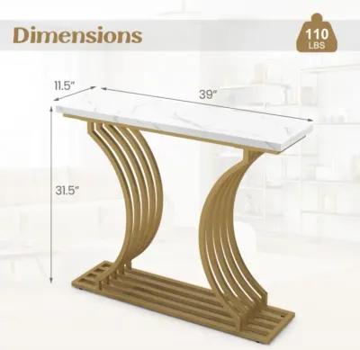 Hivvago 39-Inch Gold Entryway Table Modern Console Table with Faux Marble Tabletop