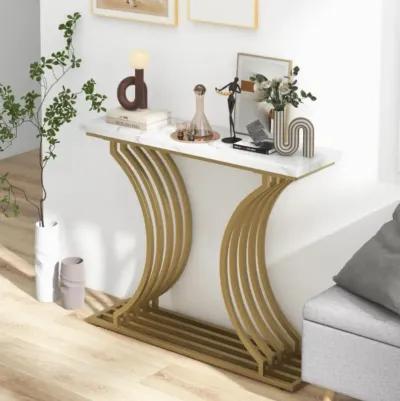 Hivvago 39-Inch Gold Entryway Table Modern Console Table with Faux Marble Tabletop