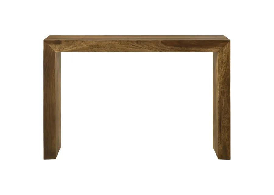 Ody 34 Inch Console Sofa Table, U Shaped, Sheesham Wood, Auburn Brown - Benzara