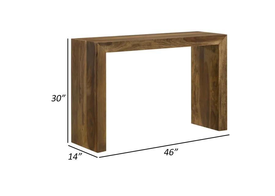 Ody 34 Inch Console Sofa Table, U Shaped, Sheesham Wood, Auburn Brown - Benzara