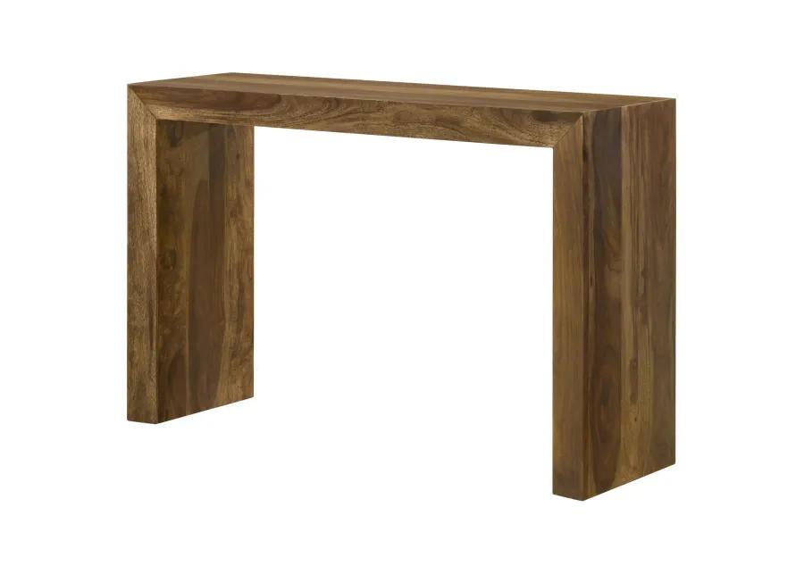 Ody 34 Inch Console Sofa Table, U Shaped, Sheesham Wood, Auburn Brown - Benzara