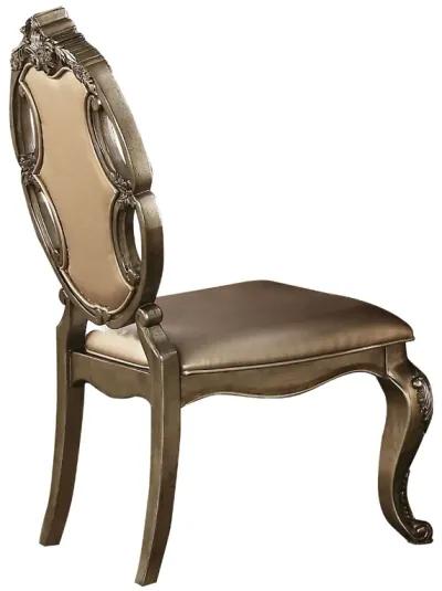 26 Inch Dining Chair, Faux Leather, Set of 2, Champagne Gold-Benzara