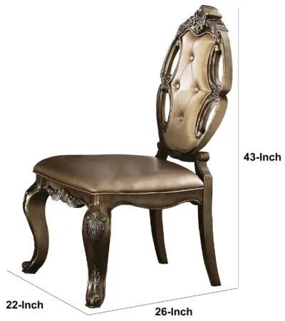 26 Inch Dining Chair, Faux Leather, Set of 2, Champagne Gold-Benzara