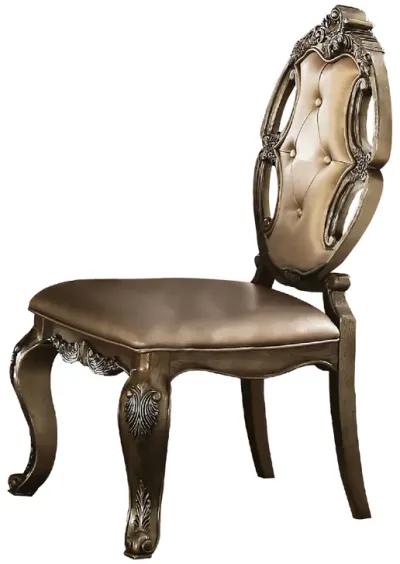 26 Inch Dining Chair, Faux Leather, Set of 2, Champagne Gold-Benzara