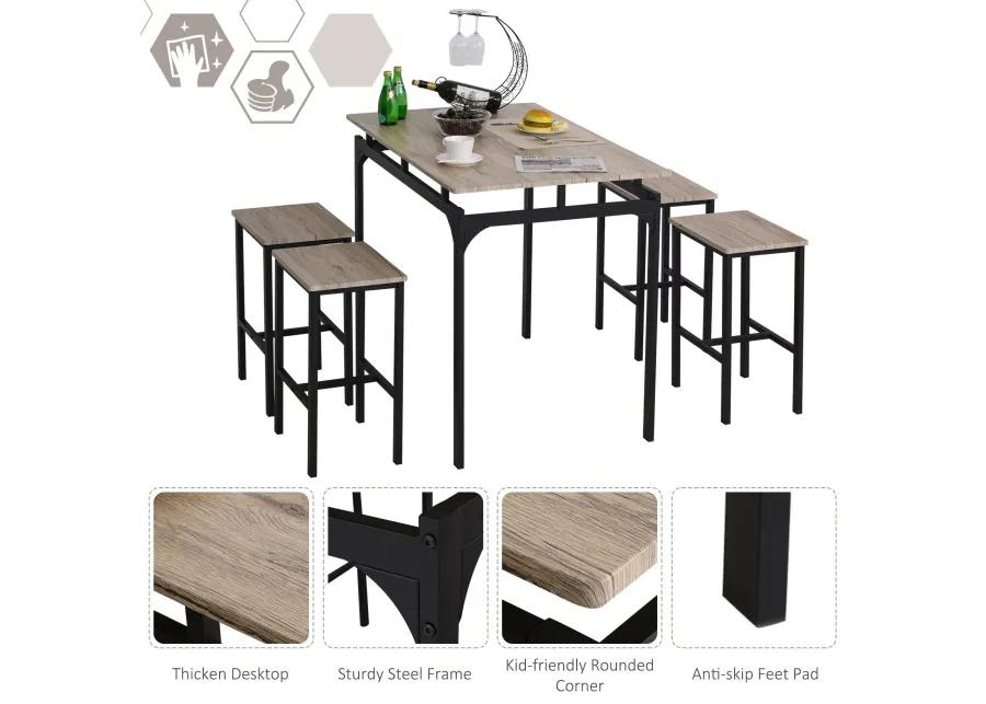 Industrial Dining Set: 5-Piece Natural Wood Table with Stools