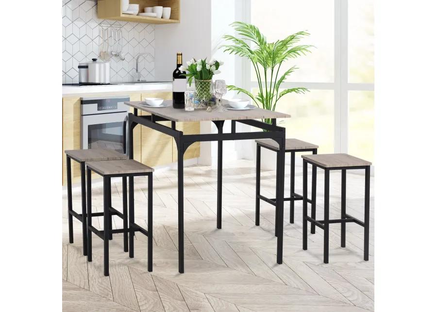 Industrial Dining Set: 5-Piece Natural Wood Table with Stools