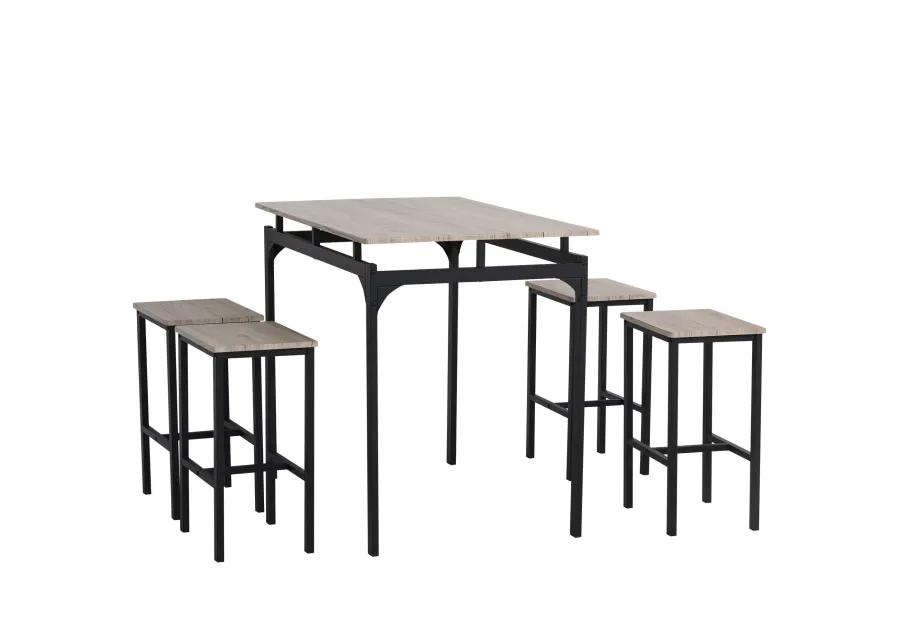 Industrial Dining Set: 5-Piece Natural Wood Table with Stools