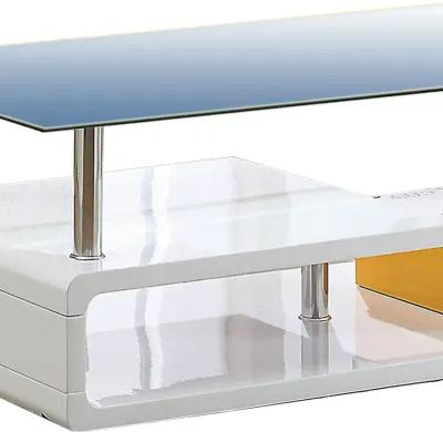 Contemporary Coffee Table with Multi Level Curled Open Shelf, White-Benzara