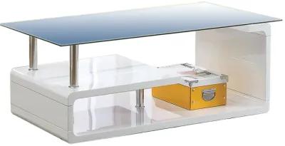 Contemporary Coffee Table with Multi Level Curled Open Shelf, White-Benzara