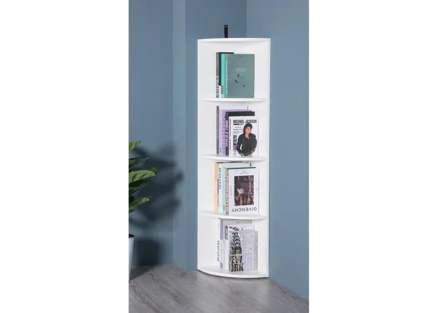 Durable 4-Tier Wooden Corner Bookshelf, Perfect for Tiny Home, Office Space, Living Room, Shelves for Bedroom, Classroom, and Library Shelving Needs, White