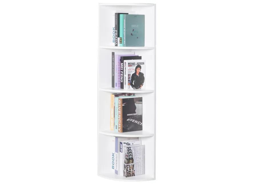 Durable 4-Tier Wooden Corner Bookshelf, Perfect for Tiny Home, Office Space, Living Room, Shelves for Bedroom, Classroom, and Library Shelving Needs, White