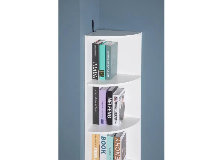 Durable 4-Tier Wooden Corner Bookshelf, Perfect for Tiny Home, Office Space, Living Room, Shelves for Bedroom, Classroom, and Library Shelving Needs, White