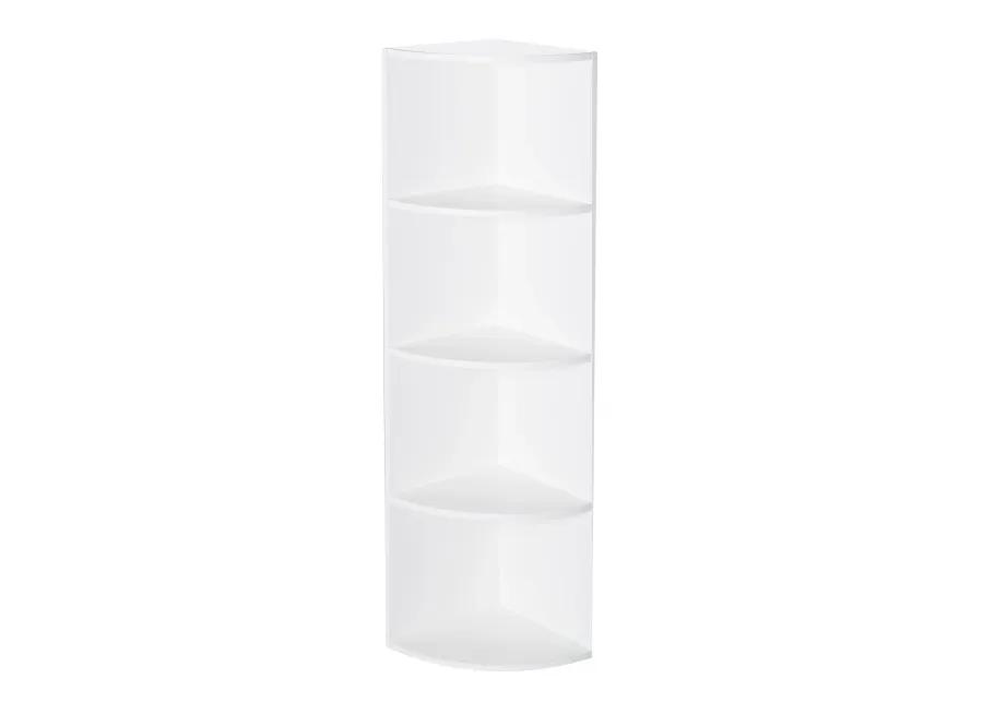 Durable 4-Tier Wooden Corner Bookshelf, Perfect for Tiny Home, Office Space, Living Room, Shelves for Bedroom, Classroom, and Library Shelving Needs, White