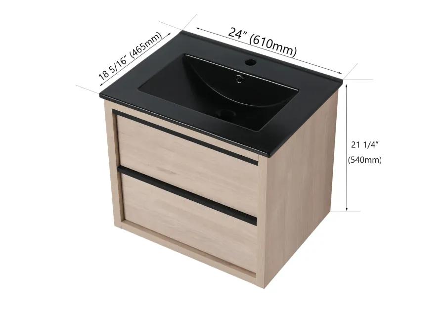 24" Bathroom Vanity, With Black Ceramic Sink And 2 Soft Close Drawers(Bva02524Plo-G-Bl9060Bk)W1286S