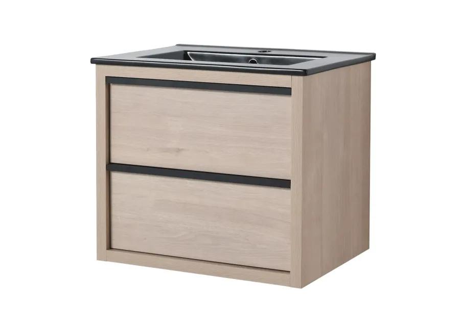 24" Bathroom Vanity, With Black Ceramic Sink And 2 Soft Close Drawers(Bva02524Plo-G-Bl9060Bk)W1286S