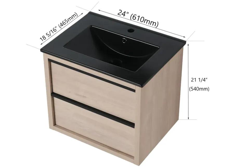 24" Bathroom Vanity, With Black Ceramic Sink And 2 Soft Close Drawers(Bva02524Plo-G-Bl9060Bk)W1286S