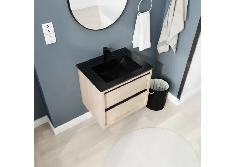 24" Bathroom Vanity, With Black Ceramic Sink And 2 Soft Close Drawers(Bva02524Plo-G-Bl9060Bk)W1286S