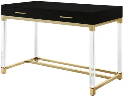 Inspired Home Kalel High Gloss 2 Drawers Writing Desk with Acrylic Legs and Stainless Steel Base