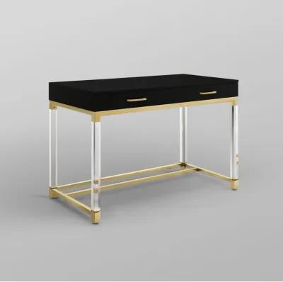 Inspired Home Kalel High Gloss 2 Drawers Writing Desk with Acrylic Legs and Stainless Steel Base