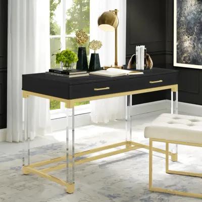 Inspired Home Kalel High Gloss 2 Drawers Writing Desk with Acrylic Legs and Stainless Steel Base