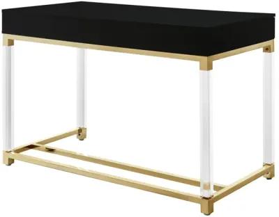 Inspired Home Kalel High Gloss 2 Drawers Writing Desk with Acrylic Legs and Stainless Steel Base