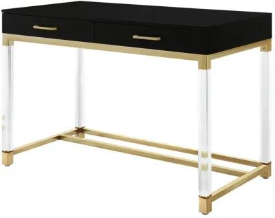 Inspired Home Kalel High Gloss 2 Drawers Writing Desk with Acrylic Legs and Stainless Steel Base