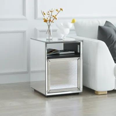 Mirrored Nightstand, LED Nightstand, Smart Bedside Table, Silver End Table