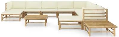 vidaXL 12 Piece Garden Lounge Set with Cream White Cushions Bamboo