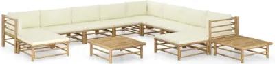 vidaXL 12 Piece Garden Lounge Set with Cream White Cushions Bamboo