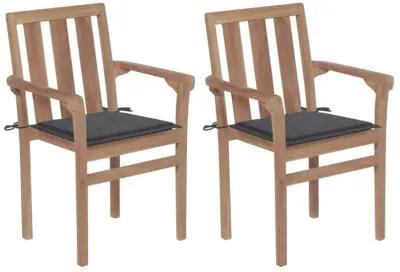 vidaXL Garden Chairs 2 pcs with Anthracite Cushions Solid Teak Wood