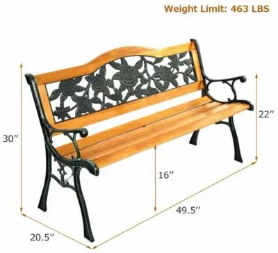 Hivvago Garden Bench Chair Outdoor Wooden Loveseat with Iron Armrest