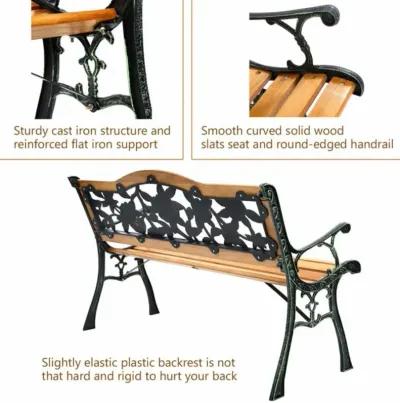 Hivvago Garden Bench Chair Outdoor Wooden Loveseat with Iron Armrest