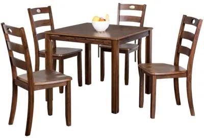 Lasie 5 Piece Counter Height Table Set, 4 Chairs, Slatted, Brown Solid Wood