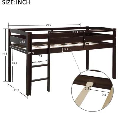 Twin Wood Loft Bed Low Loft Beds with Ladder, Twin