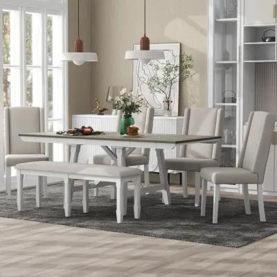 Merax 6-Piece Classic Dining Table Set of 4 Chairs and 1 Bench