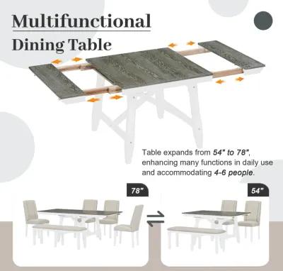 Merax 6-Piece Classic Dining Table Set of 4 Chairs and 1 Bench