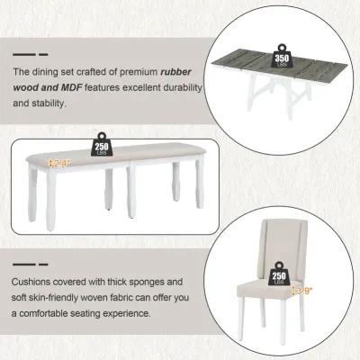 Merax 6-Piece Classic Dining Table Set of 4 Chairs and 1 Bench