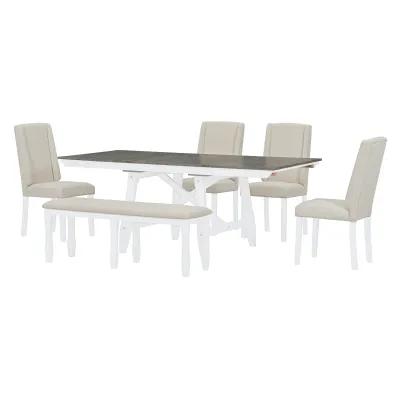 Merax 6-Piece Classic Dining Table Set of 4 Chairs and 1 Bench